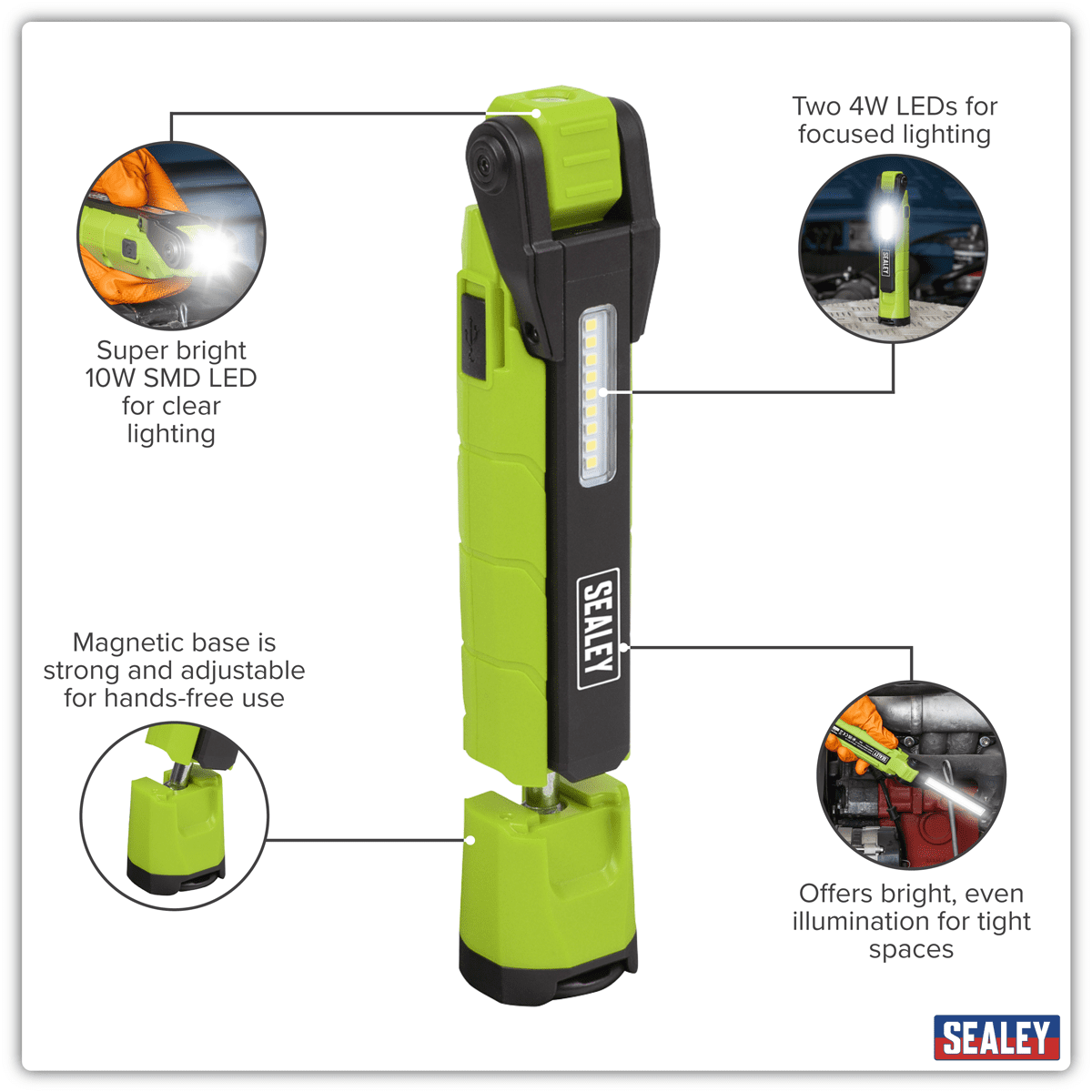 Rechargeable 360° Inspection Light 10W & 2 x 4W SMD LED - Green - Image 13
