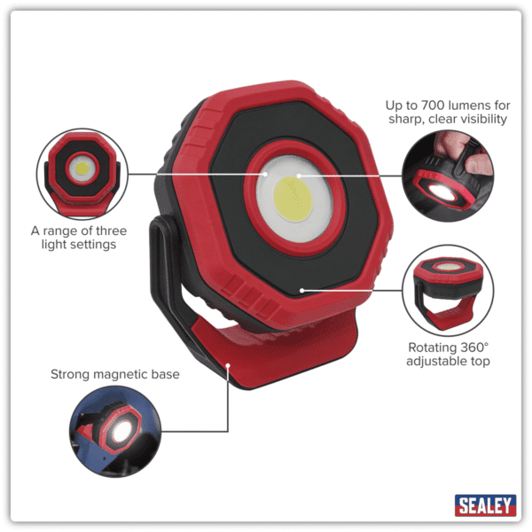 Rechargeable 360° Pocket Floodlight with Magnet 7W COB LED - Red