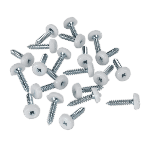 Numberplate Screw with Plastic Enclosed Head 4.8 x 24mm, White - Pack of 50