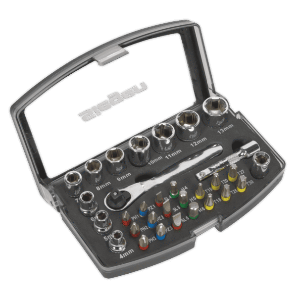 Siegen Socket & Bit Set 1/4"Sq Drive 31pc