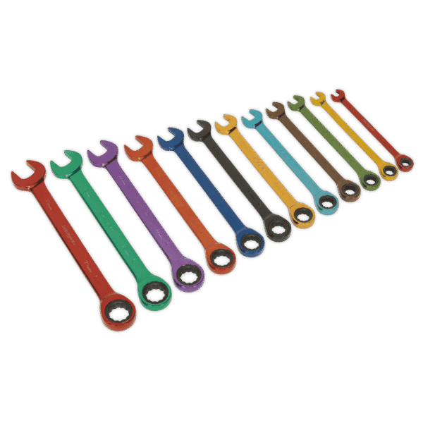 Siegen Multi-Coloured Combination Ratchet Spanner Set 12pc