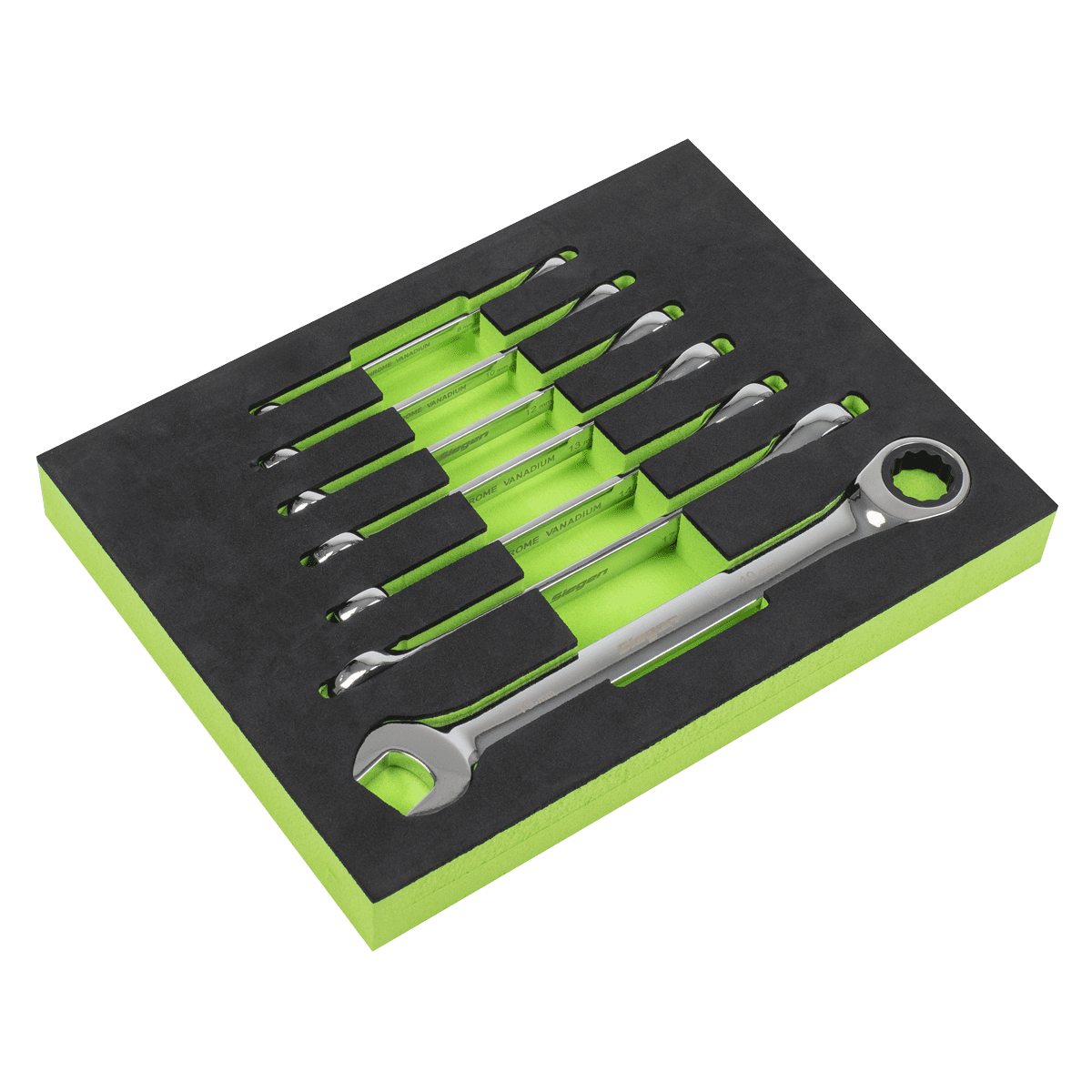 Siegen Combination Ratchet Spanner Set with Tool Tray 7pc