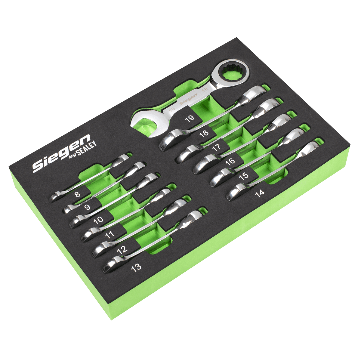 Siegen Stubby Combination Ratchet Spanner Set in EVA Foam Tray 12pc