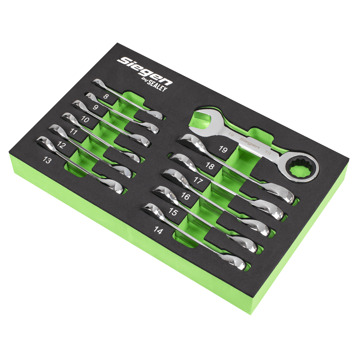 Siegen Stubby Combination Ratchet Spanner Set in EVA Foam Tray 12pc - Image 2