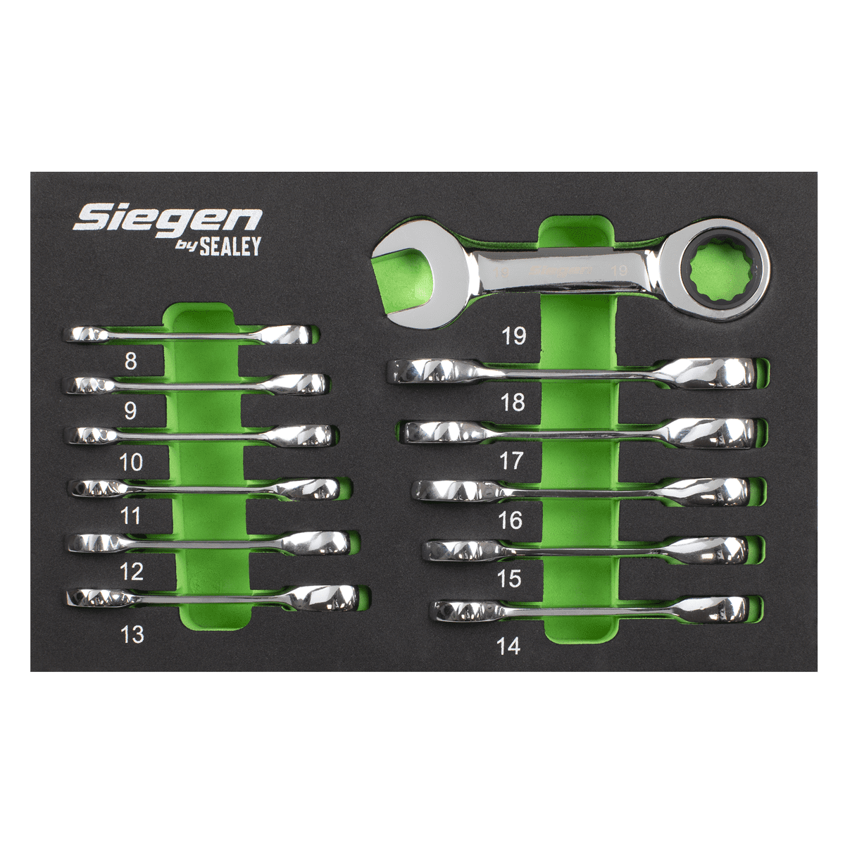 Siegen Stubby Combination Ratchet Spanner Set in EVA Foam Tray 12pc - Image 3