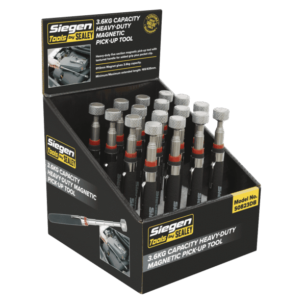 Siegen Heavy-Duty Magnetic Pick-Up Tool 3.6kg Capacity - Display Box of 16