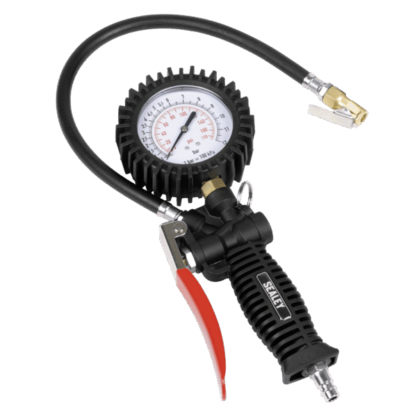 Tyre Inflator with Pressure Gauge and Clip-On Connector