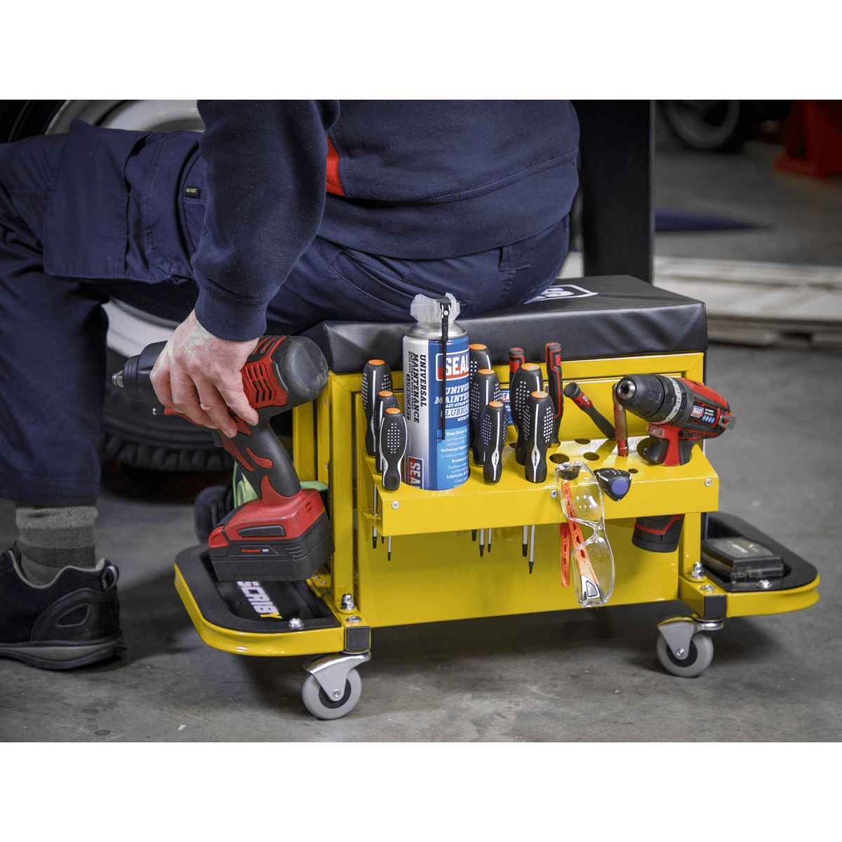 Mechanic's Utility Seat & Toolbox - Yellow - Image 6