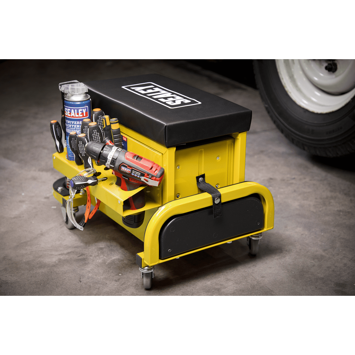 Mechanic's Utility Seat & Toolbox - Yellow - Image 8