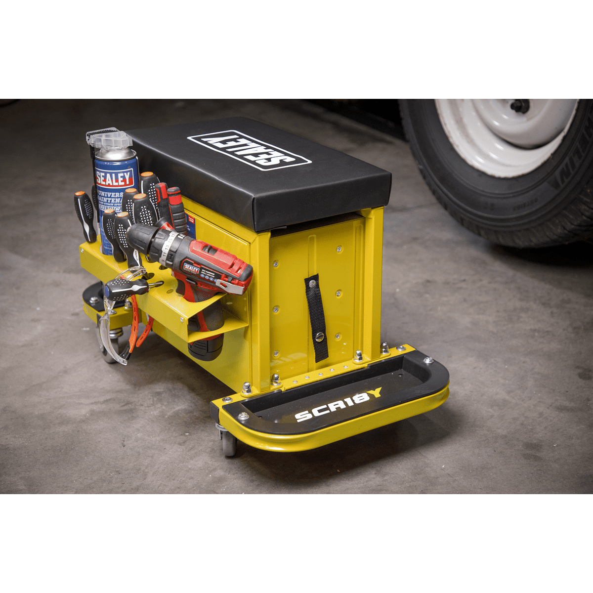 Mechanic's Utility Seat & Toolbox - Yellow - Image 9