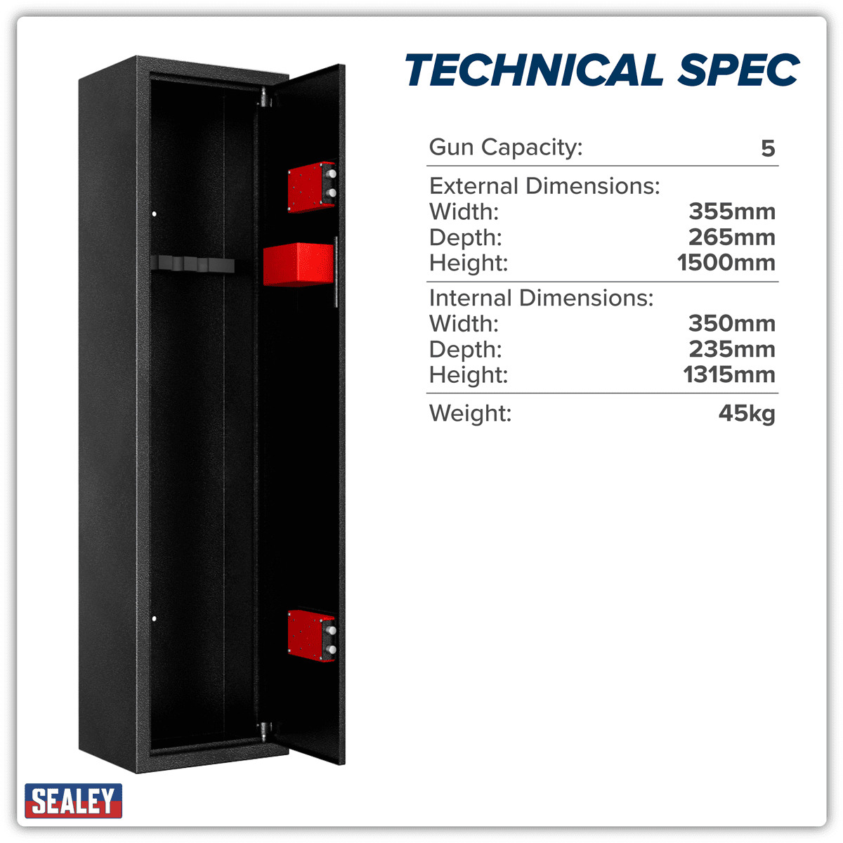 5 Gun Cabinet with Ammo Safe - Image 2
