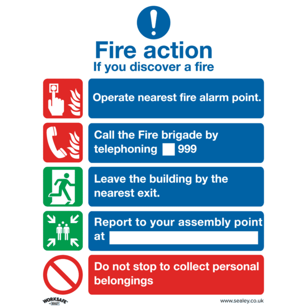 Worksafe® Fire Action Without Lift Safety Sign, Self-Adhesive Vinyl - Pack of 10