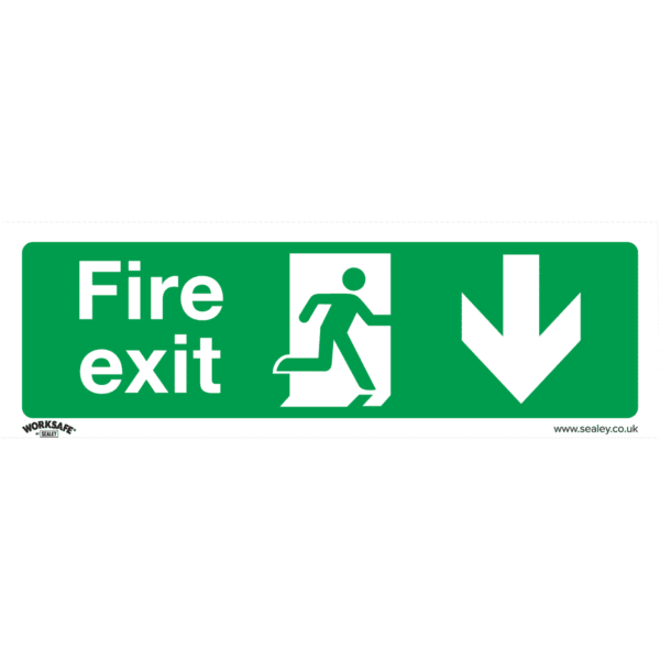 Worksafe® Fire Exit (Down) Safety Sign, Rigid Plastic - Pack of 10