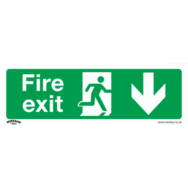 Worksafe® Fire Exit (Down) Safety Sign, Self-Adhesive Vinyl - Pack of 10