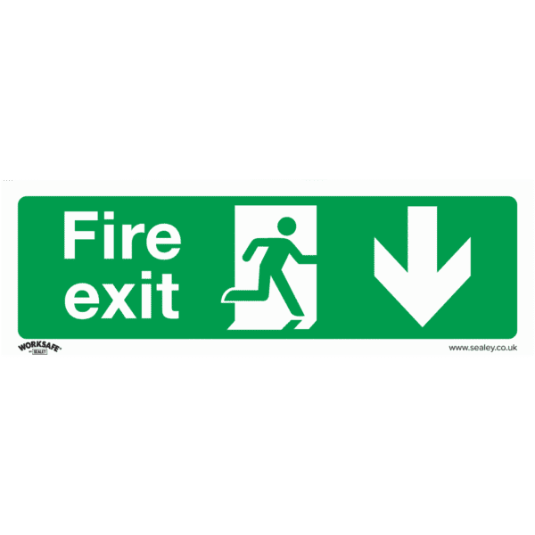 Worksafe® Fire Exit (Down) Safety Sign - Self-Adhesive Vinyl
