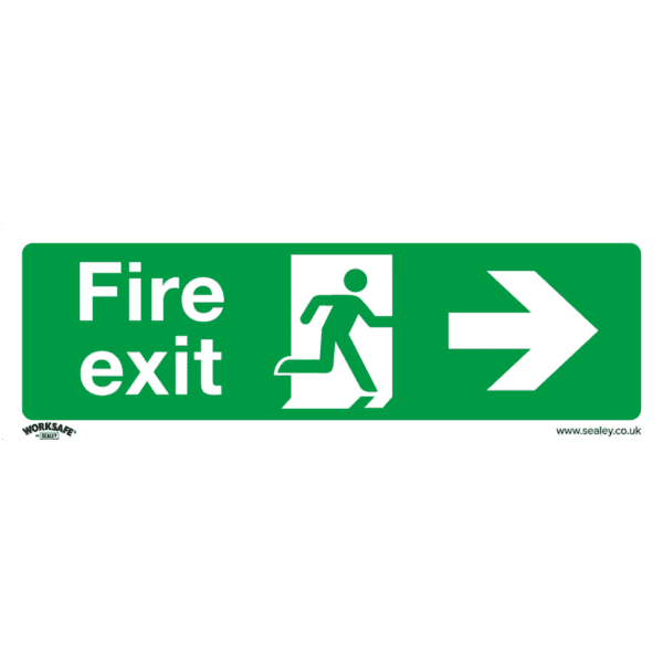 Worksafe® Fire Exit (Right) Safety Sign, Rigid Plastic - Pack of 10