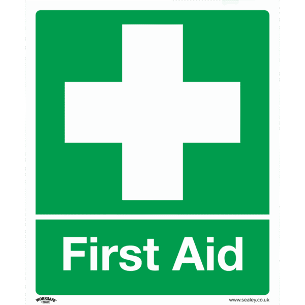 Worksafe® First Aid Safety Sign, Self-Adhesive Vinyl - Pack of 10