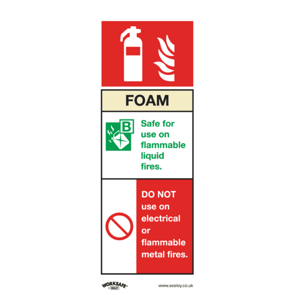 Worksafe® Foam Fire Extinguisher Safety Sign, Self-Adhesive Vinyl - Pack of 10