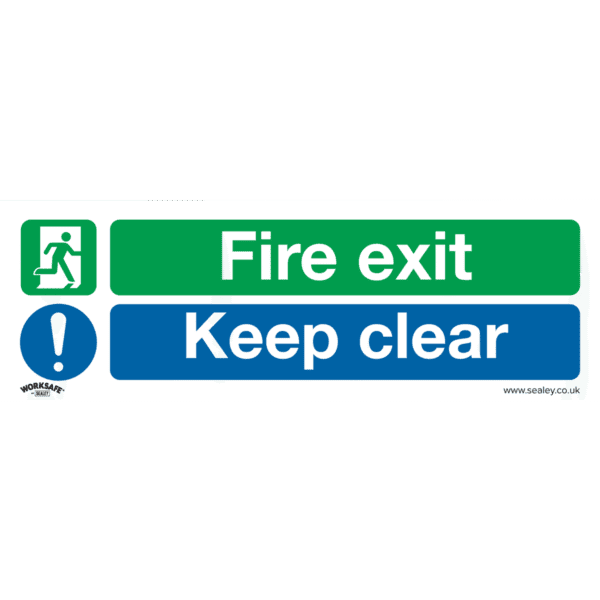 Worksafe® Fire Exit Keep Clear (Large) Safety Sign, Rigid Plastic - Pack of 10