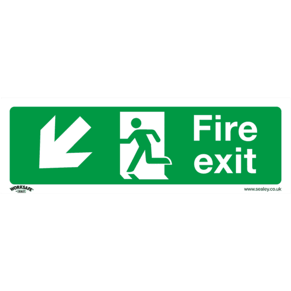 Worksafe® Fire Exit (Down Left) Safety Sign - Self-Adhesive Vinyl