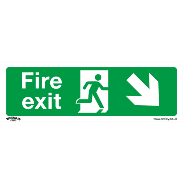 Worksafe® Fire Exit (Down Right) Safety Sign - Self-Adhesive Vinyl