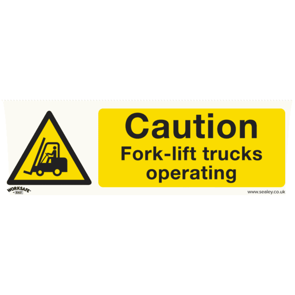 Worksafe® Caution Fork-Lift Trucks Safety Sign - Self-Adhesive Vinyl