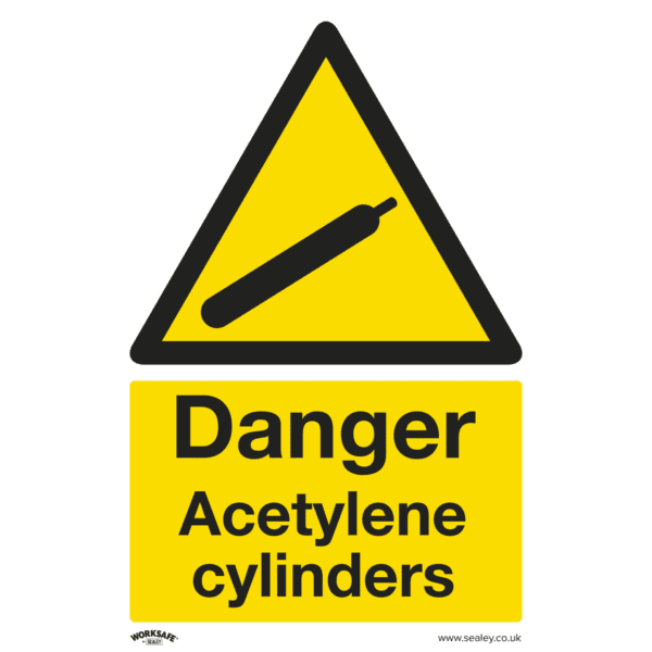 Worksafe® Danger Acetylene Cylinders Safety Sign, Rigid Plastic - Pack of 10