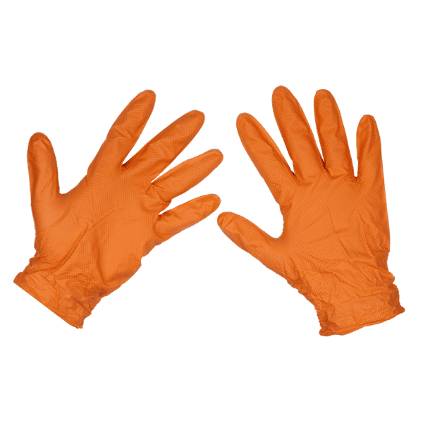 Diamond Grip Extra-Thick Nitrile Powder-Free Gloves, Orange, Large - Pack of 50