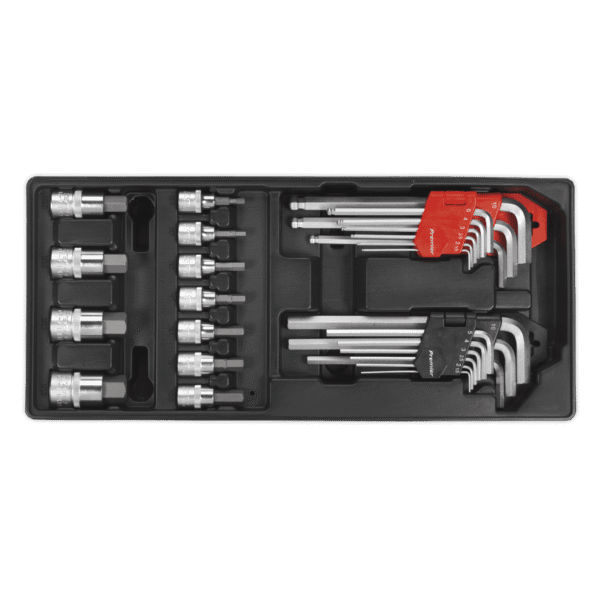 Premier Hex/Ball-End Hex Key & Socket Bit Set with Tool Tray 29pc