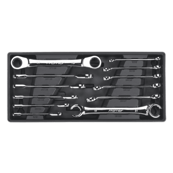 Premier Flare Nut & Ratchet Ring Spanner Set with Tool Tray 12pc