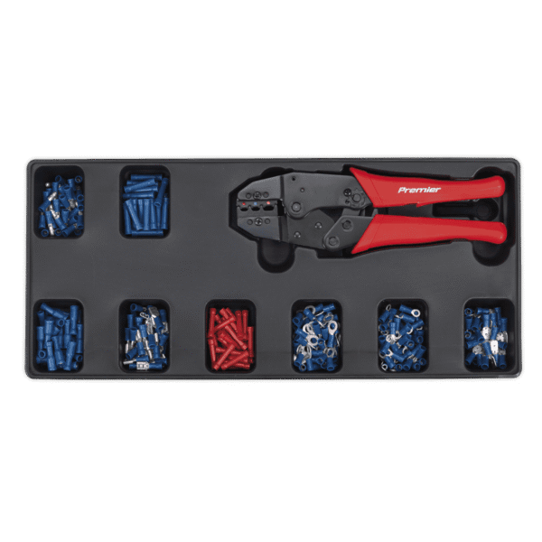 Premier Ratchet Crimper & Assorted Insulated Terminal Set with Tool Tray 325pc