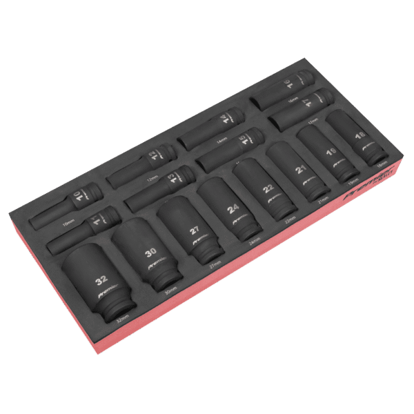 Premier Deep Impact Socket Set with Tool Tray 1/2"Sq Drive 16pc