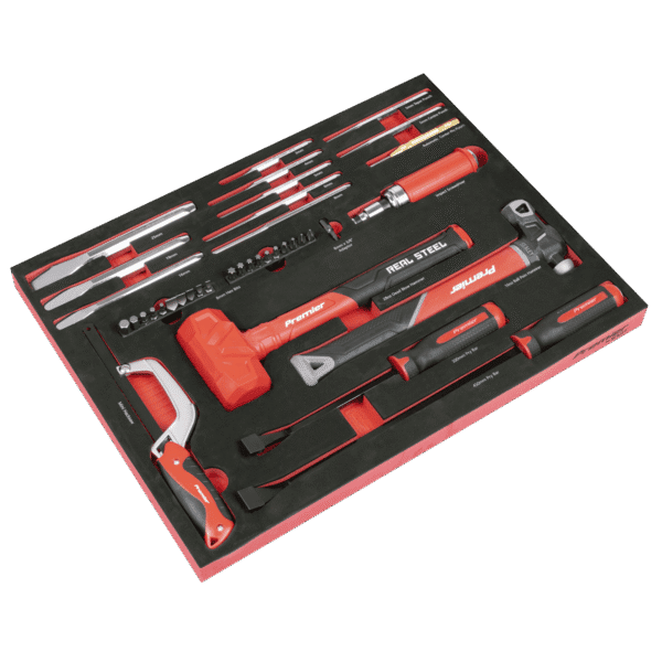 Premier Striking, Pry Bar, Hacksaw & Impact Screwdriver Set with Tool Tray 39pc