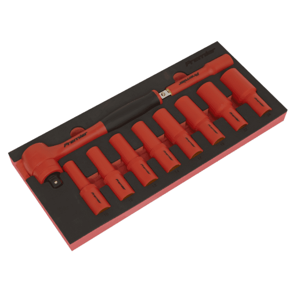 Premier Insulated Socket Set with Tool Tray 1/2"Sq Drive 10pc - VDE Approved