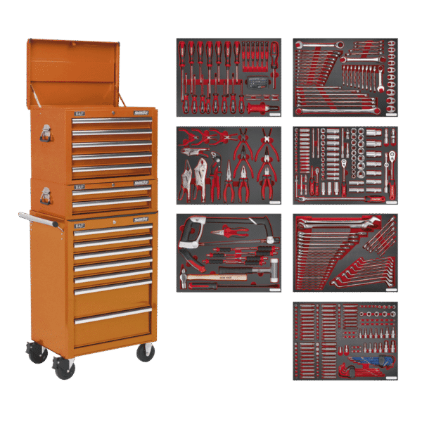 Superline PRO® Tool Chest Combination 14 Drawer with 446pc Tool Kit - Orange