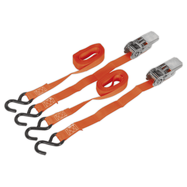 Ratchet Straps Polyester Webbing with S-Hooks 25mm x 4m 500kg Breaking Strength - Pair