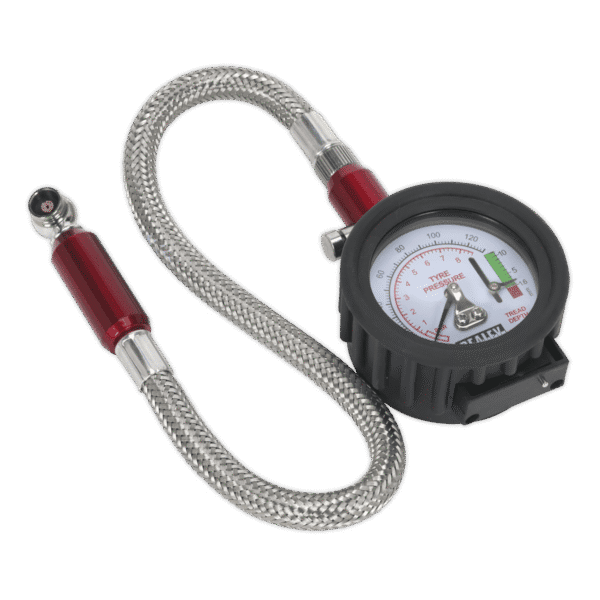 Tyre Pressure Gauge & Tyre Tread Depth Gauge with Flexible Hose 0-8bar(0-120psi)