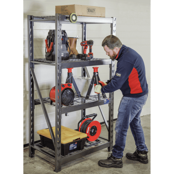 Heavy-Duty Racking Unit with 4 Mesh Shelves 640kg Capacity Per Level