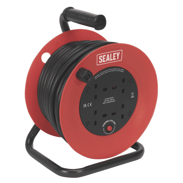 25m Heavy-Duty Cable Reel with Thermal Trip 4 x 230V