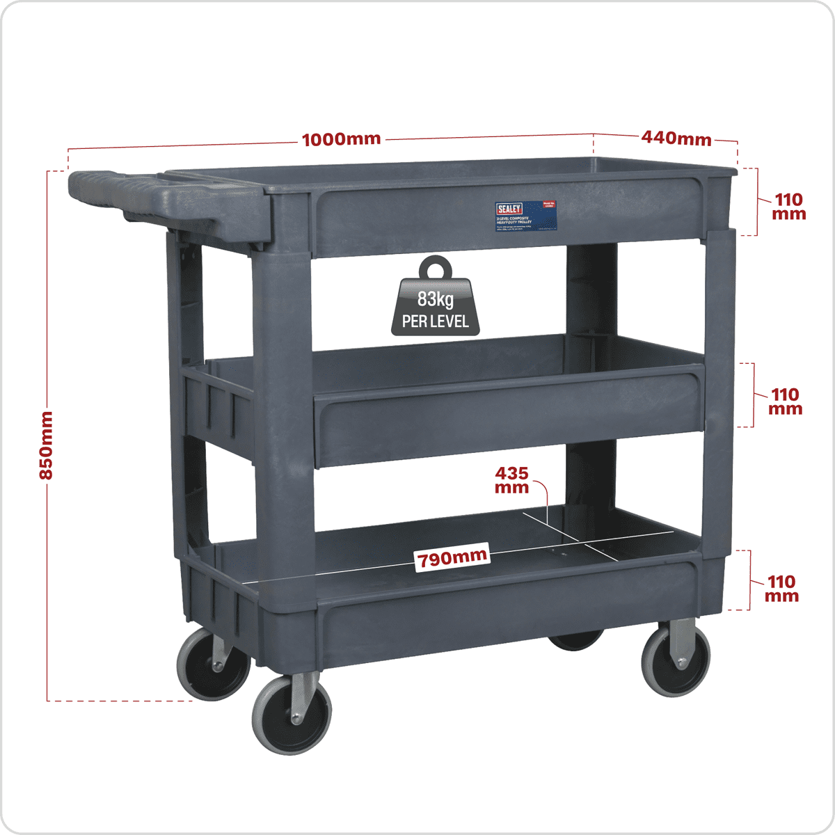 Composite Heavy-Duty Trolley 3-Level - Image 6