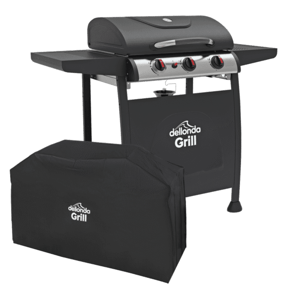 Dellonda 3 Burner Gas BBQ Grill with Piezo Ignition, Thermometer & Cover