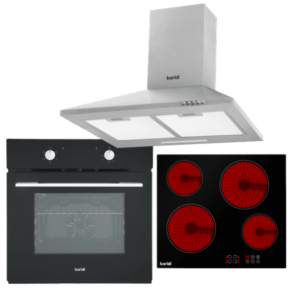 Baridi Integrated Ceramic Hob with 4 Cooking Zones, Integrated Fan-Assisted Electric Oven & Cooker Hood with Carbon Filters