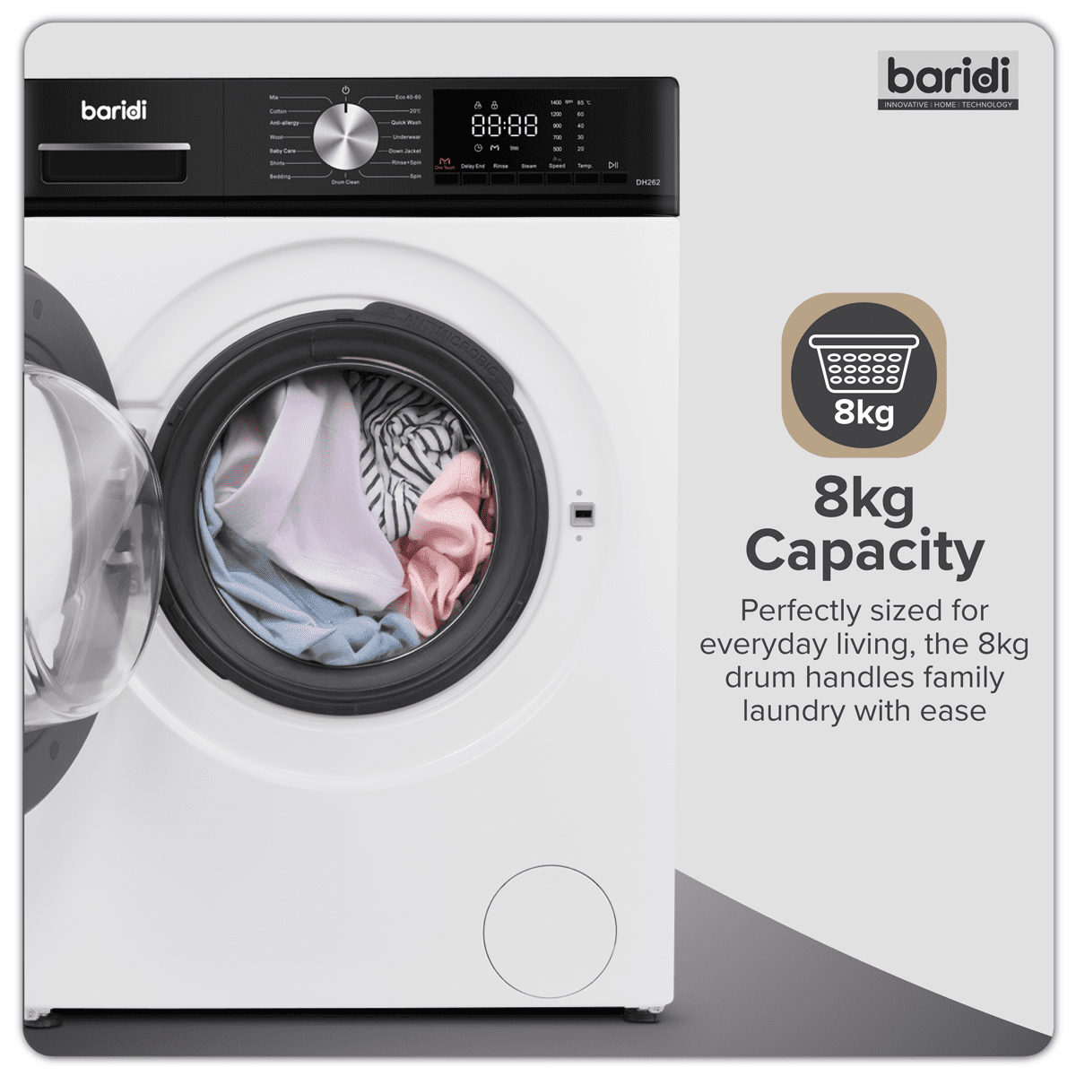 8kg Washing Machine, Front Loading, 1400rpm Energy Rating A – White - Image 9
