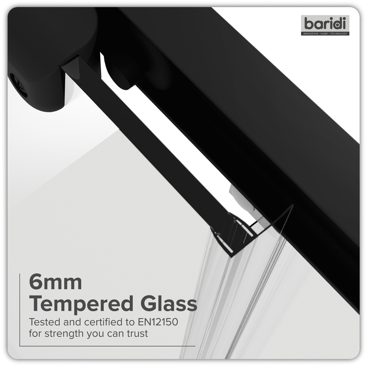 Baridi Sliding Shower Door 1000 x 1850mm, 6mm Tempered Glass, Reversible - Black - Image 6