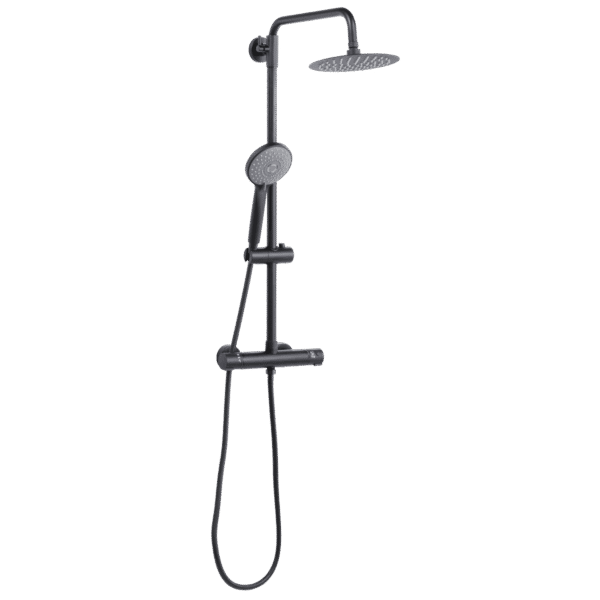 Thermostatic Shower Mixer Set, 20cm Round Head, Adjustable Rail - Black