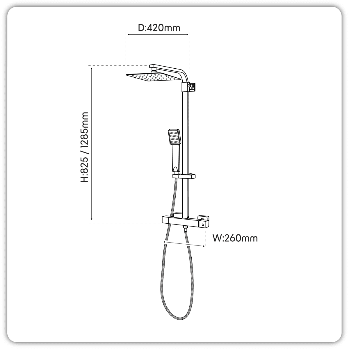 Thermostatic Shower Mixer Set, 20x20cm Square Head, Adjustable Rail - Chrome - Image 13