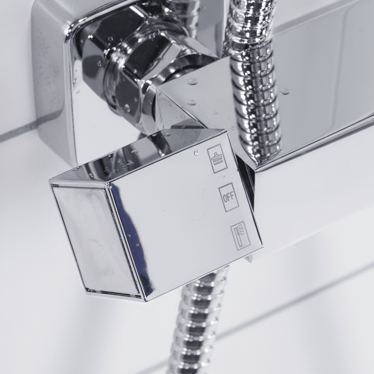 Thermostatic Shower Mixer Set, 20x20cm Square Head, Adjustable Rail - Chrome - Image 7