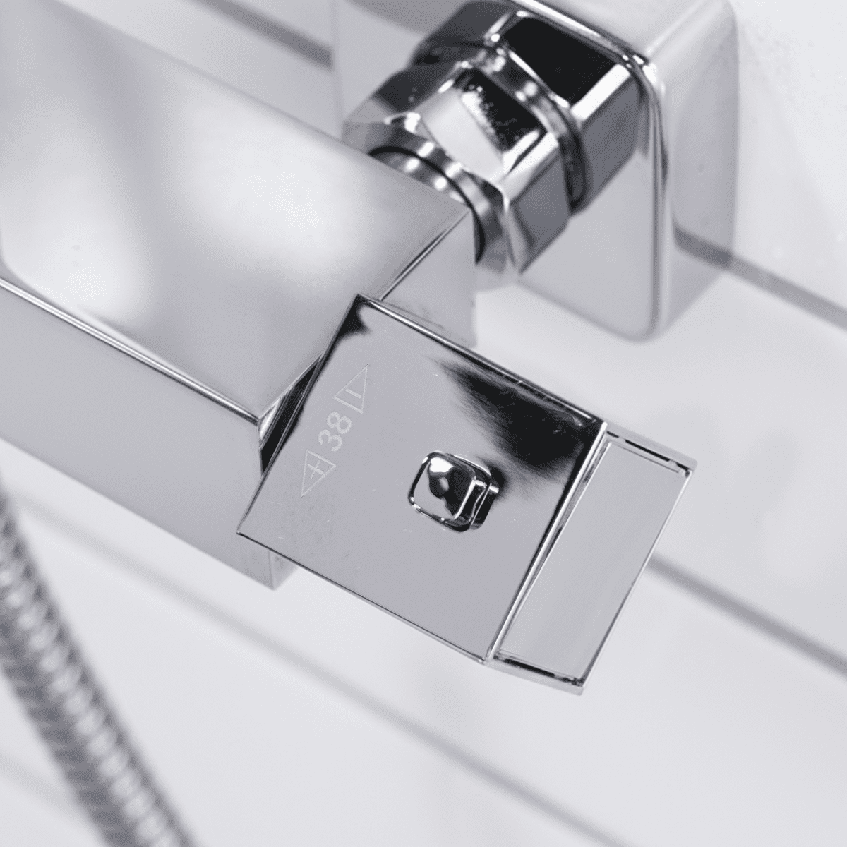 Thermostatic Shower Mixer Set, 20x20cm Square Head, Adjustable Rail - Chrome - Image 6