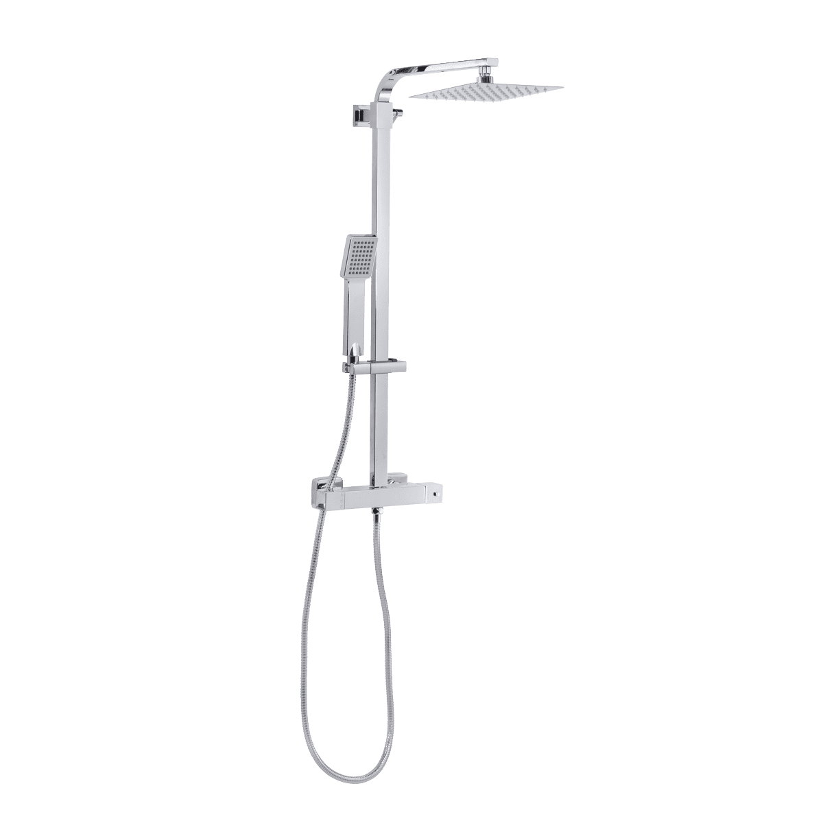 Thermostatic Shower Mixer Set, 20x20cm Square Head, Adjustable Rail - Chrome