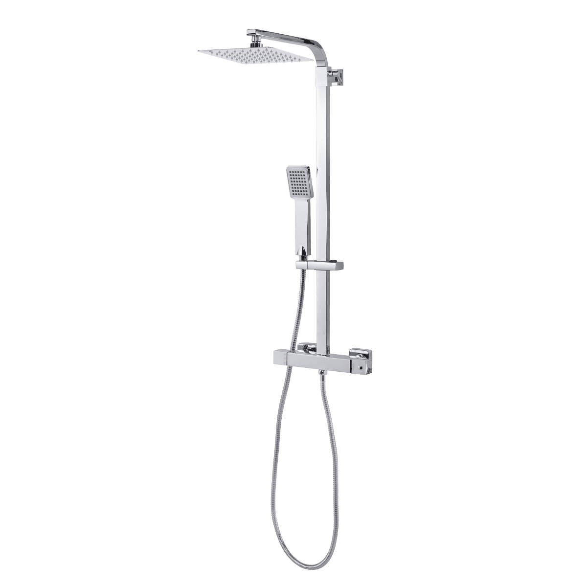 Thermostatic Shower Mixer Set, 20x20cm Square Head, Adjustable Rail - Chrome - Image 3